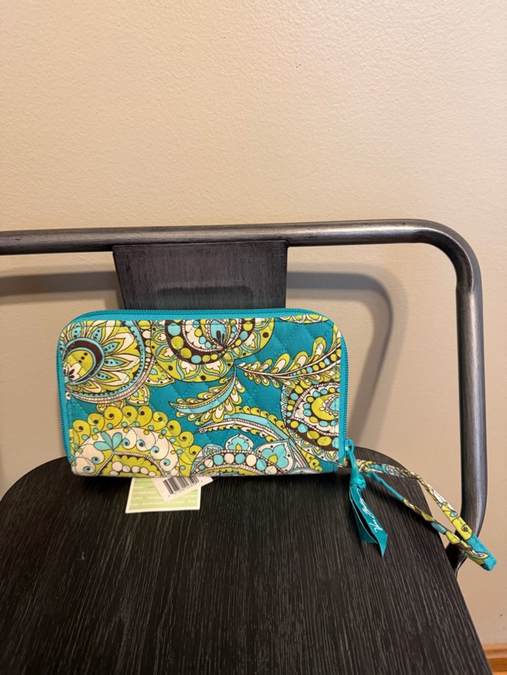 NO LONGER AVAILABLE Zip Around Wallet Peacock Teal Paisley Wristlet